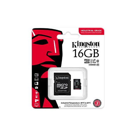Kingston | UHS-I | 16 GB | microSDHC/SDXC Industrial Card | Flash memory class Class 10, UHS-I, U3, V30, A1 | SD Adapter - 3
